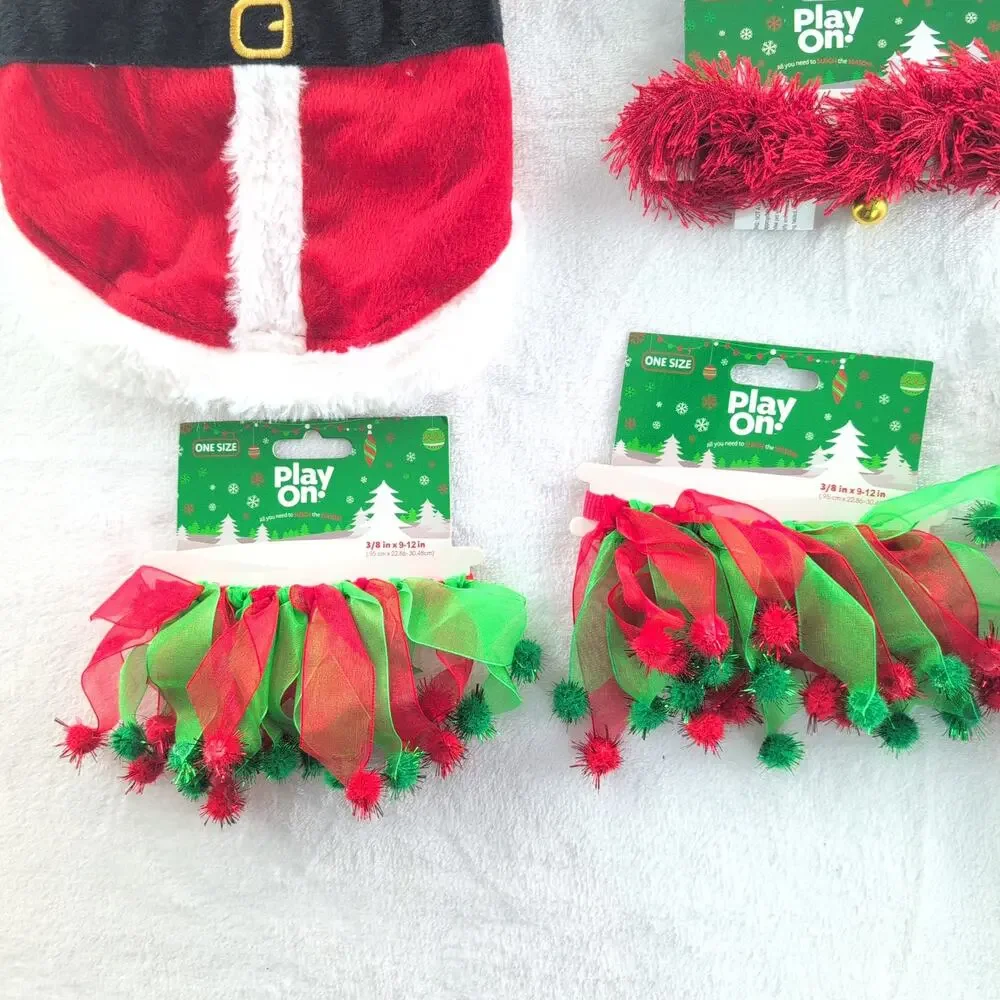 Lot of (7) Dog / Pet S/M Christmas Accessories Collars, Stocking, Coats & Hat